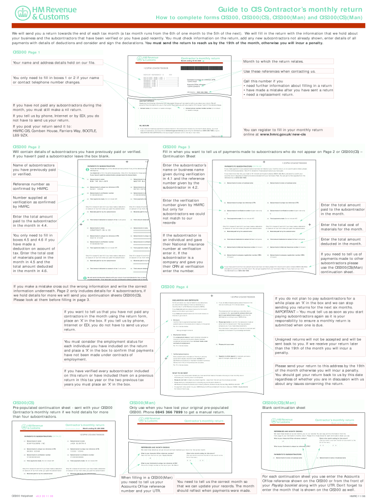 UK CIS300 Helpsheet Form Fill Online Printable Fillable Blank 
