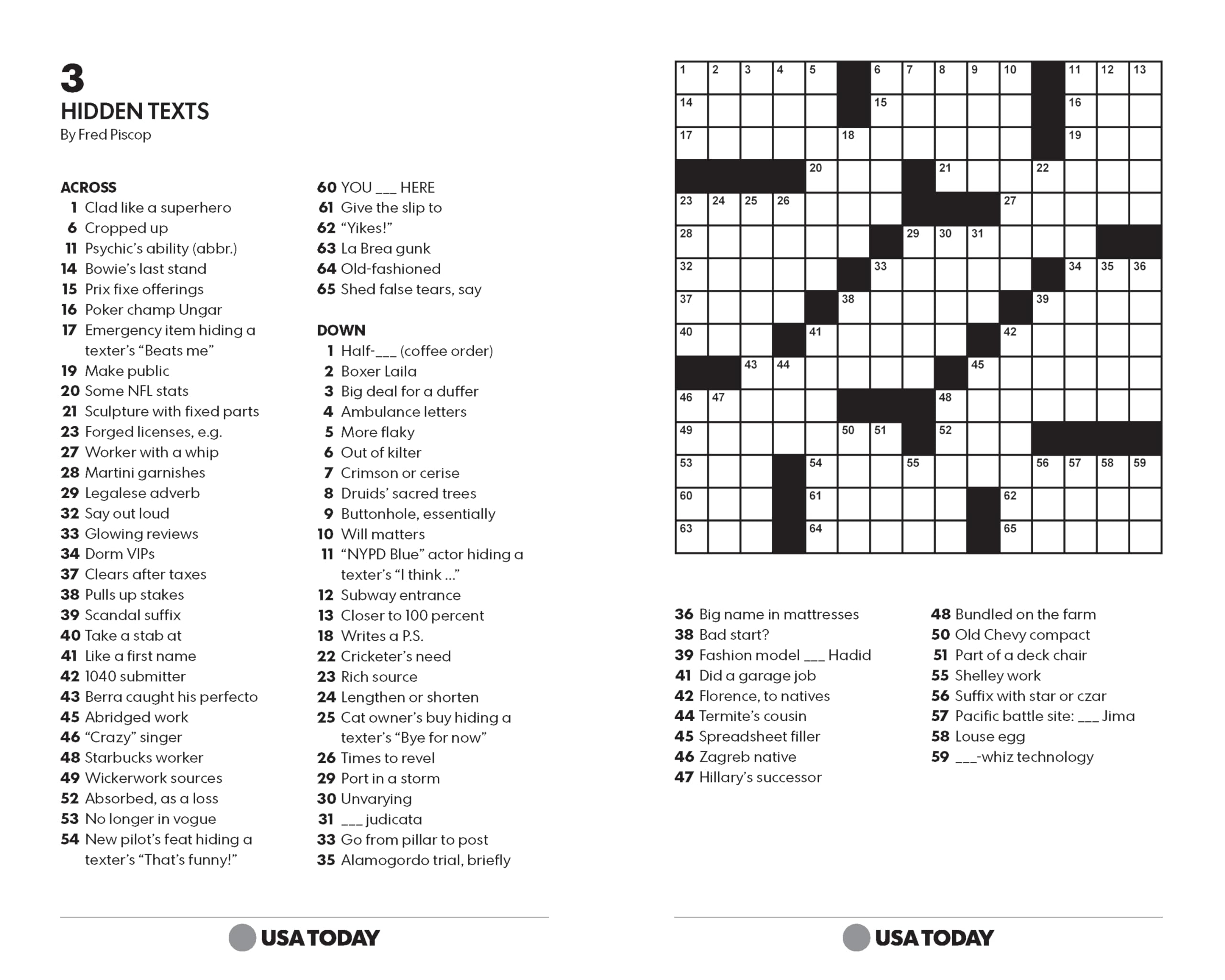 Printable Usa Today Crossword Puzzles