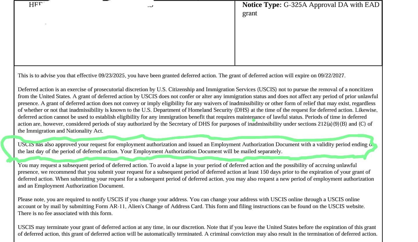 USCIS Approved My Deferred Action G 325A But Still No EAD Card 
