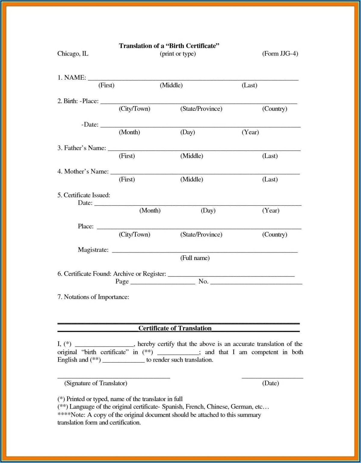 Uscis Printable Birth Certificate Translation Template Www lx 