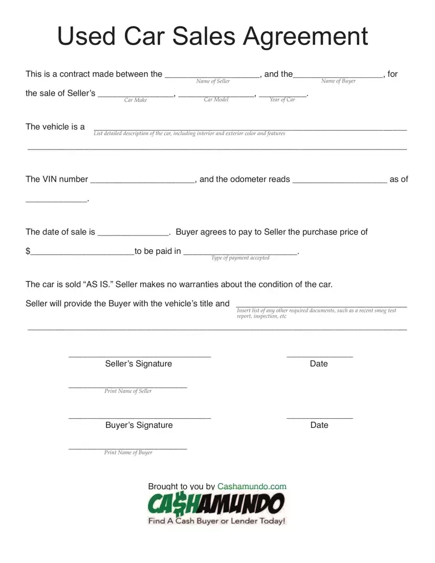 Free Printable Car Purchase Agreement Template