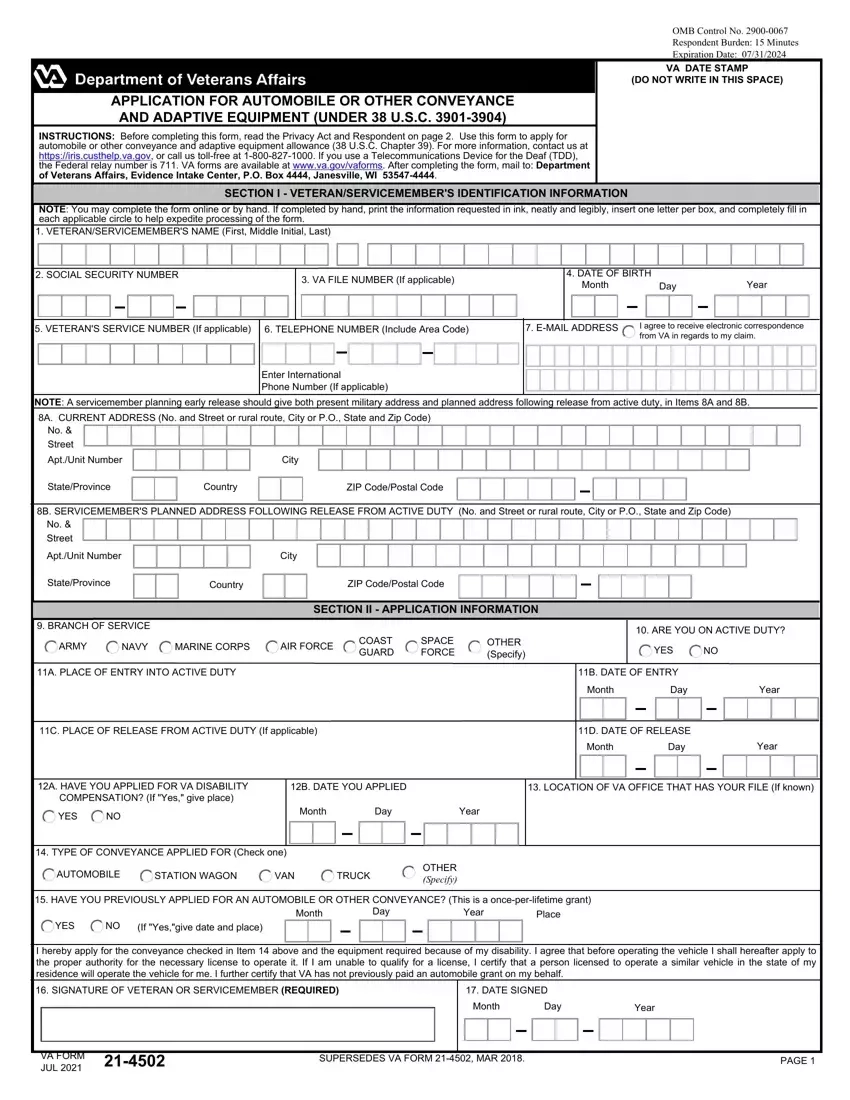Va Form 21 4502 Fill Out Printable PDF Forms Online