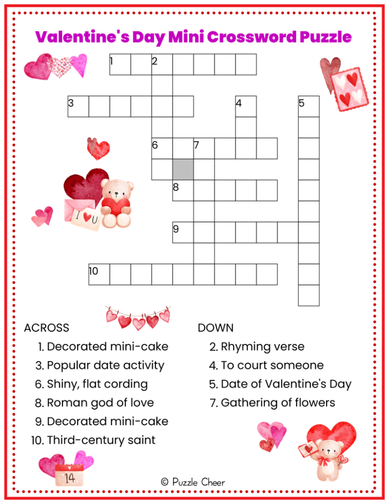 Valentines Crossword Puzzle For Kids
