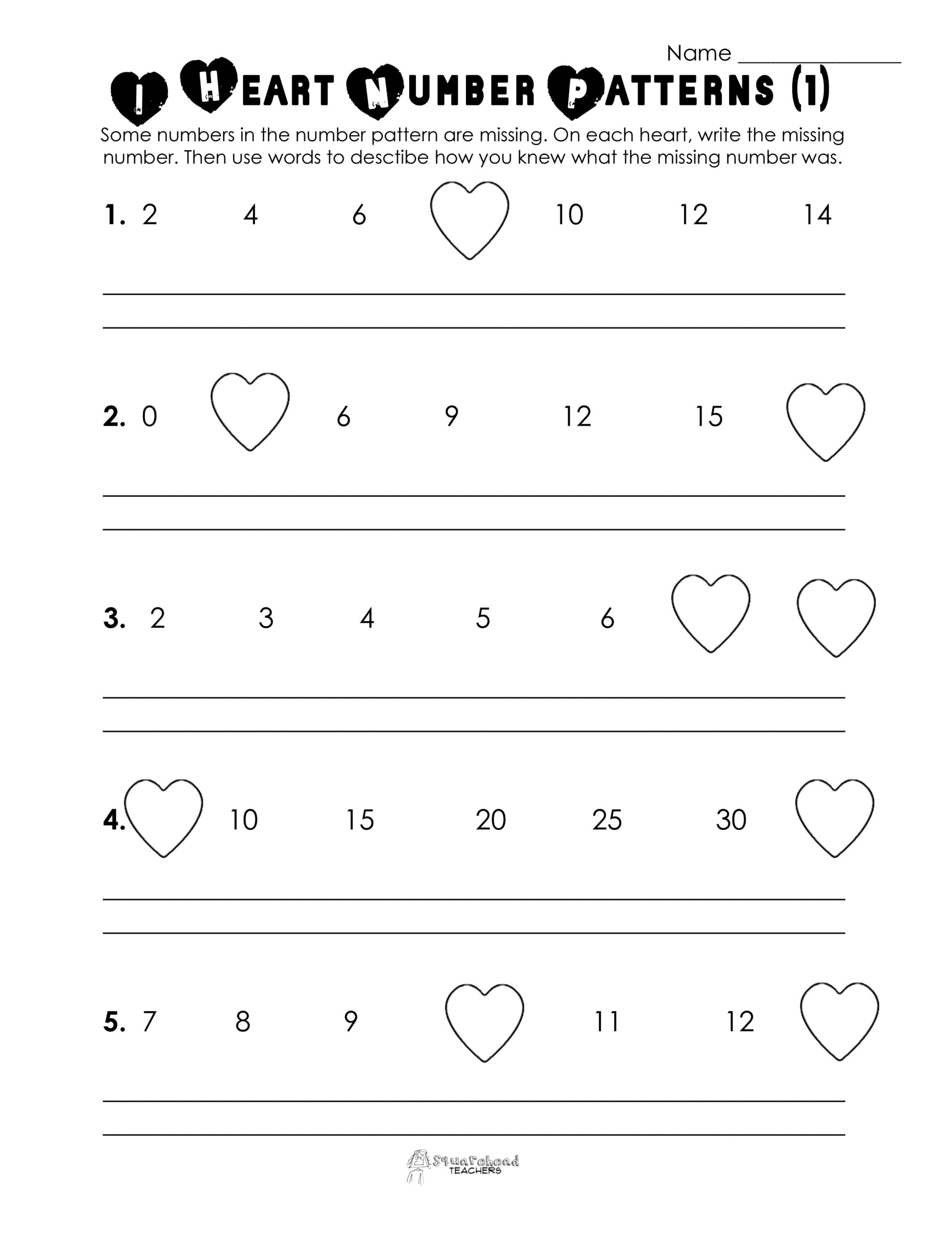 Valentine s Day Number Patterns free Worksheet Squarehead 