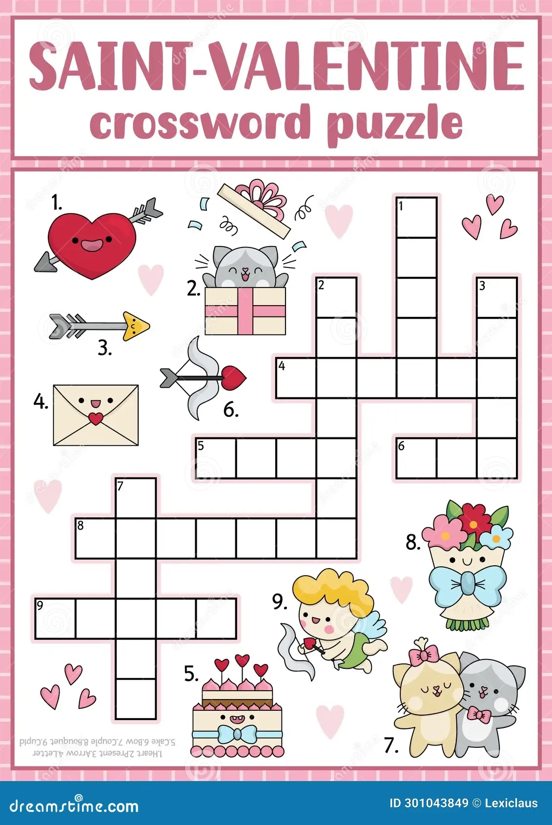 Vector Saint Valentine Crossword Puzzle For Kids Love Holiday 