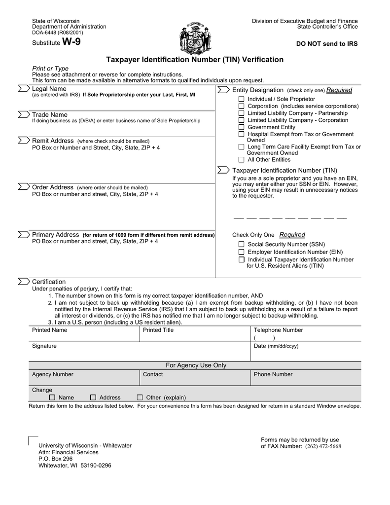Vendor Information W 9 Form