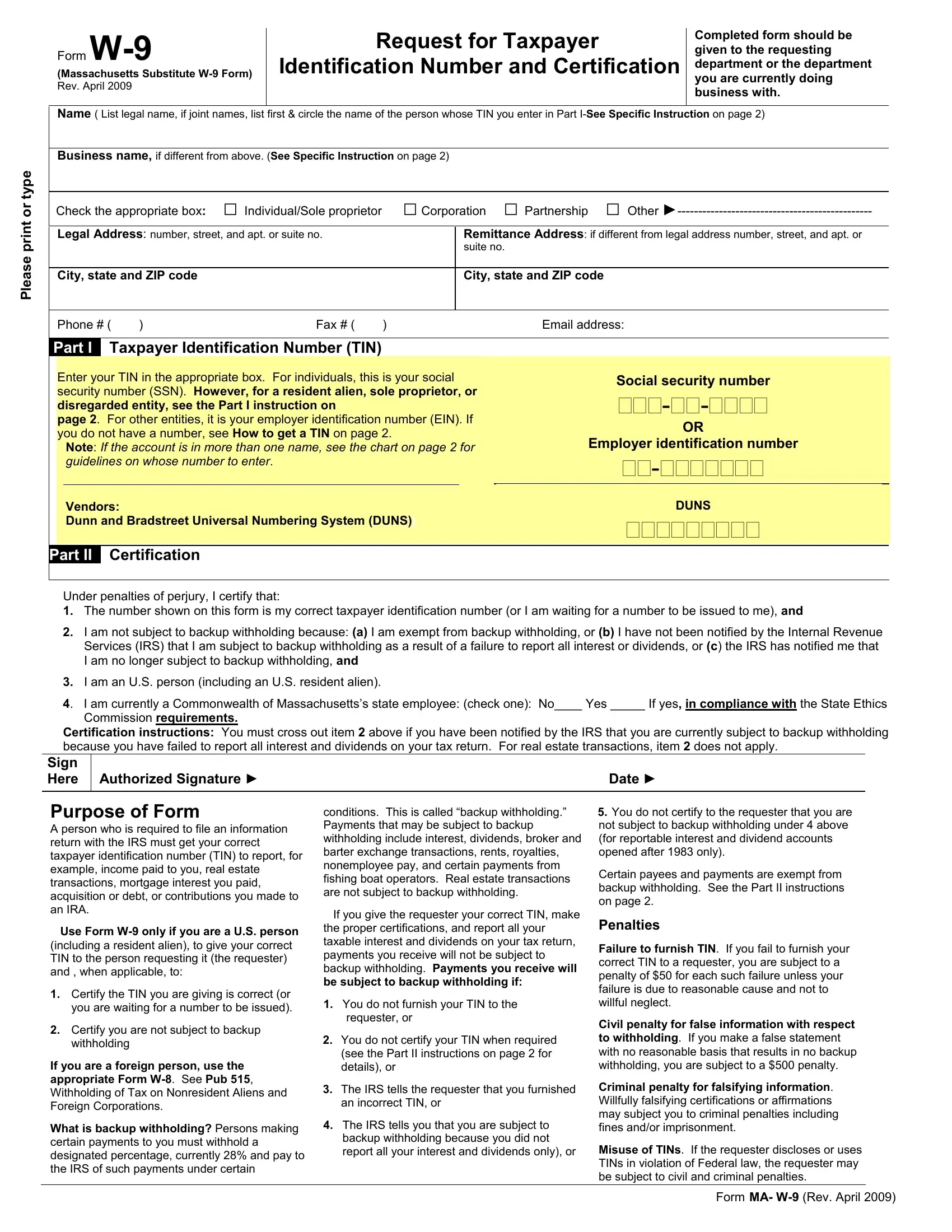 Substitute W9 Form Instructions
