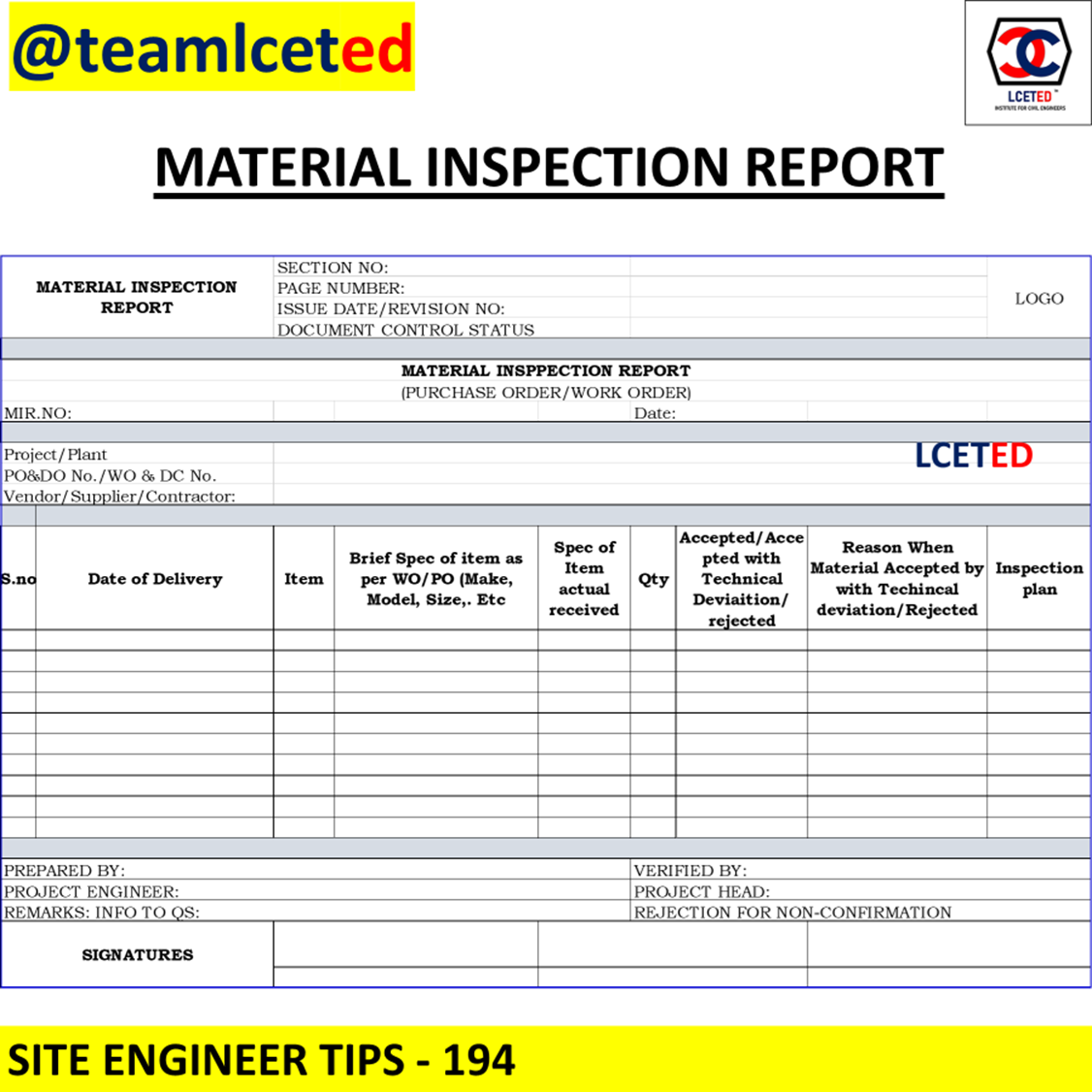 What Is Material Inspection Report Construction MIR Format 
