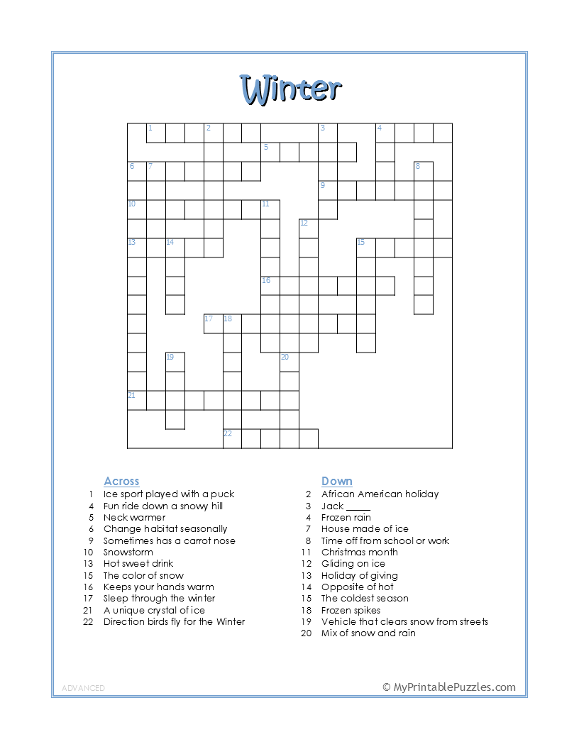 Crossword Puzzle Free And Printable