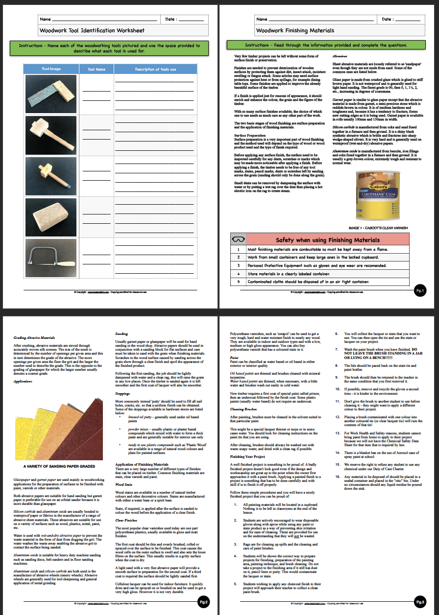 Woodwork Worksheets For Students